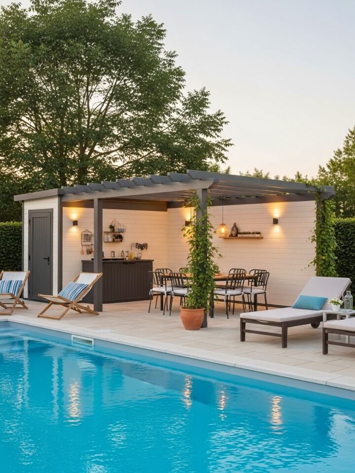 patio cabana with a pergola extension