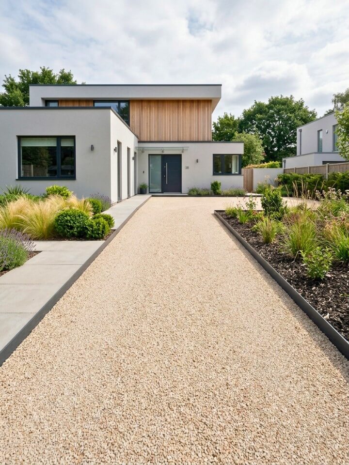pea gravel driveway with steel edging