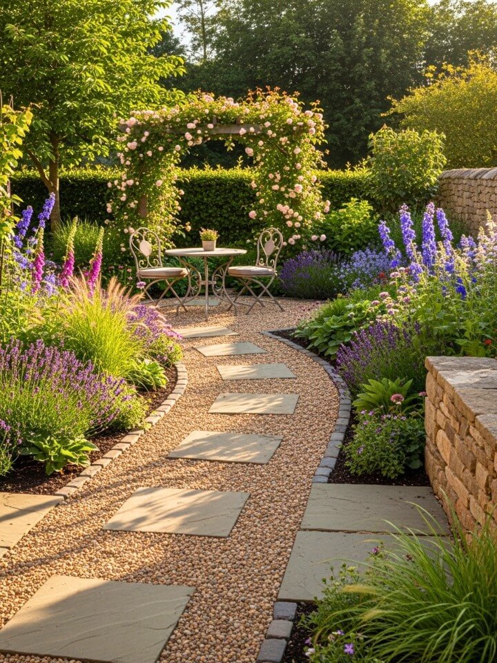 pea gravel seating area for a cozy outdoor room