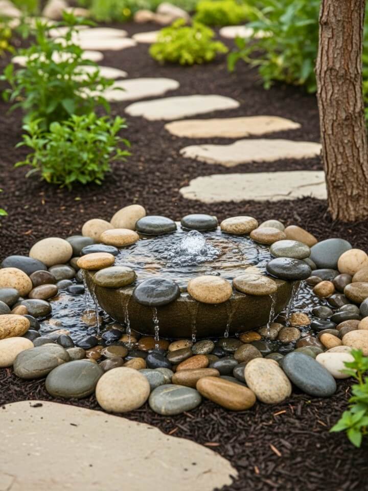 pebble and basin fountain for zen garden