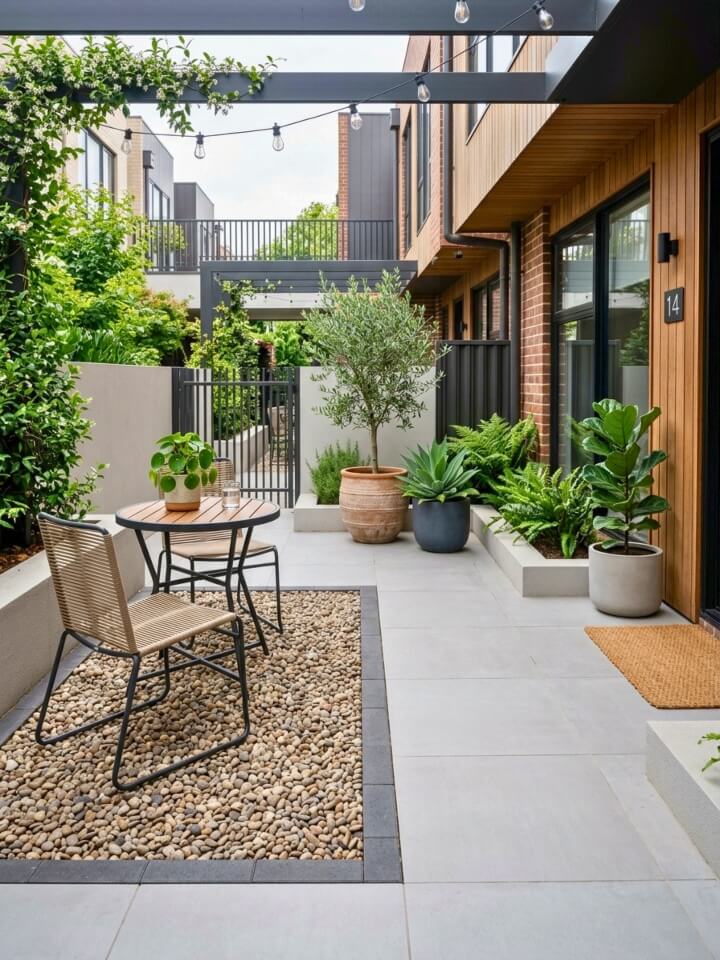 pebble ground design for modern patio spaces