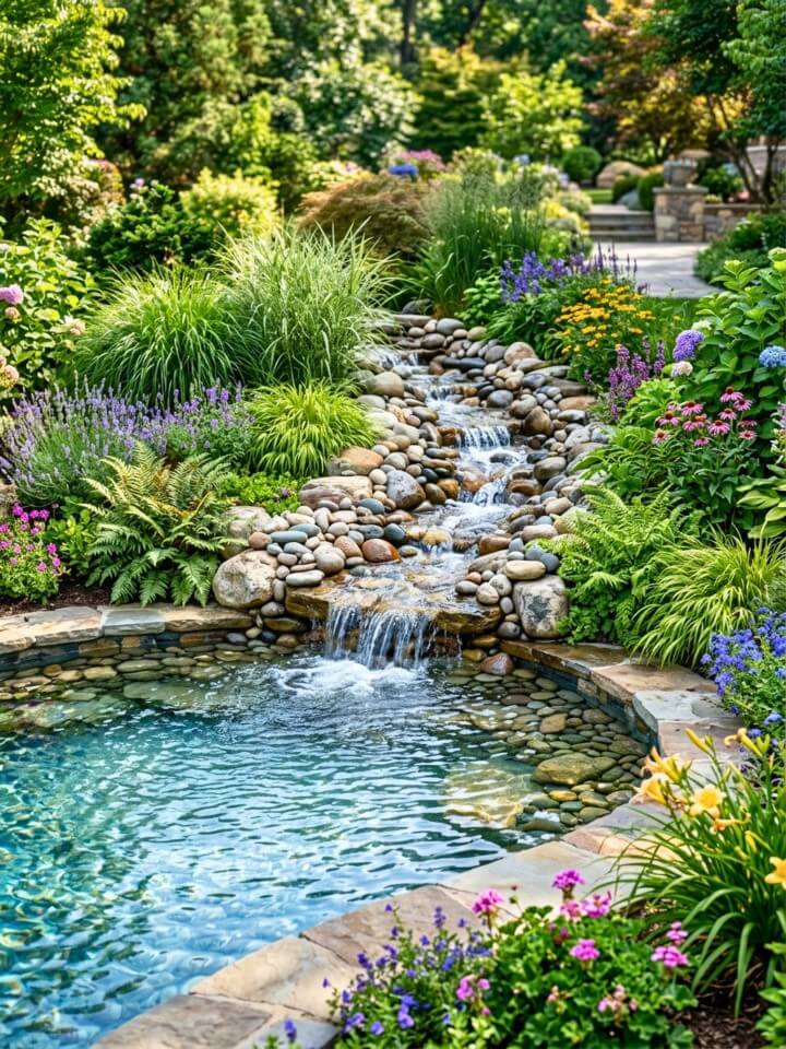 pebble stream natural waterfall idea