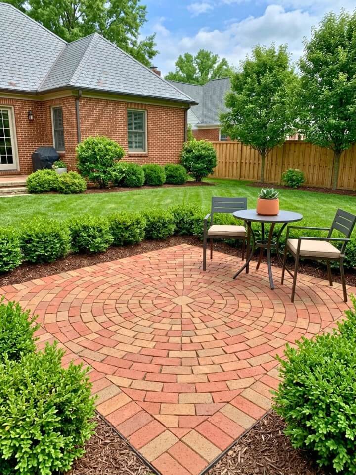pinwheel brick patio pattern design idea