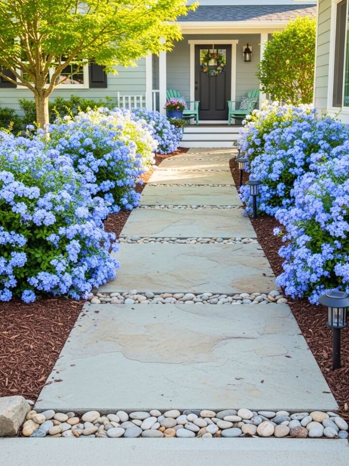 plumbago landscaping ideas for front yard walkways