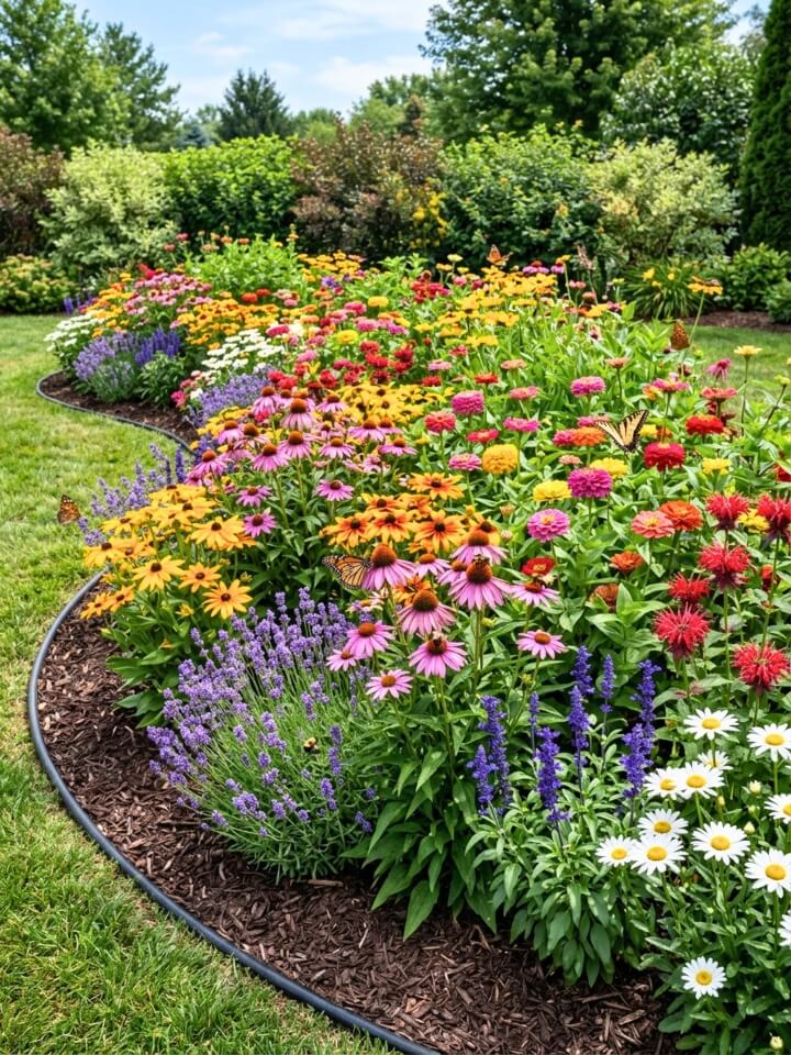 pollinator friendly flower bed nectar rich planting bees butterflies