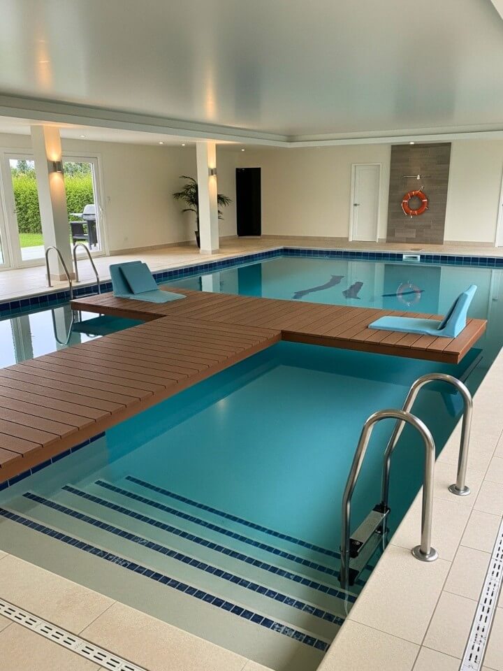 pool with floating deck design