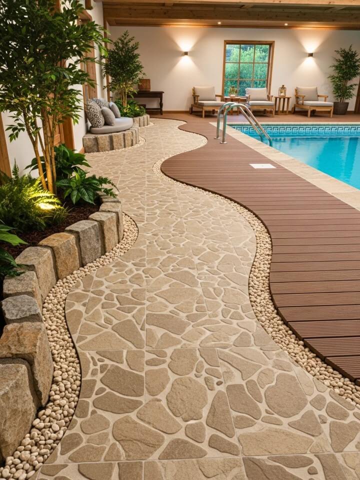 pool with stone pathway design