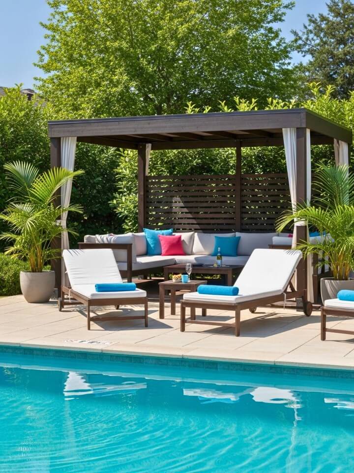 poolside pavilion with lounge seating