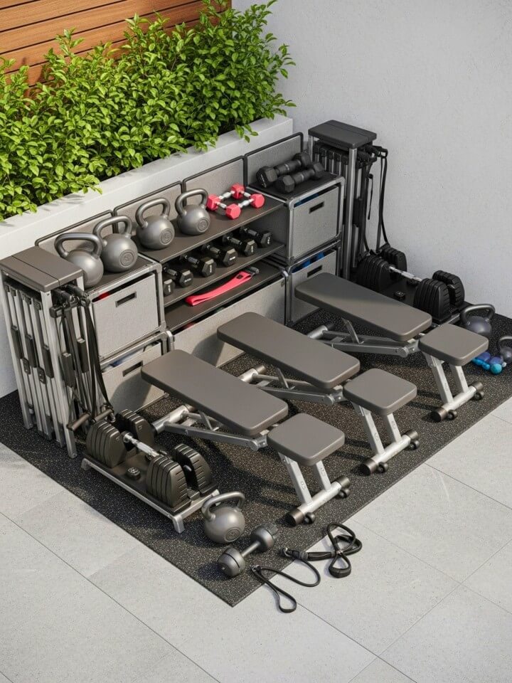 portable backyard fitness pod setup