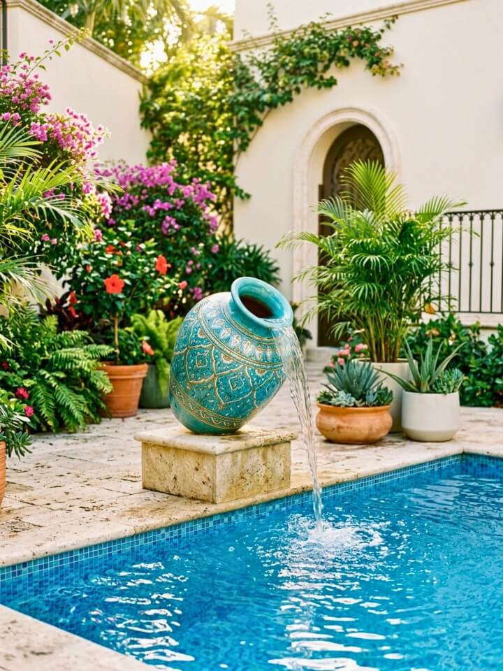 pot urn pool waterfall feature idea