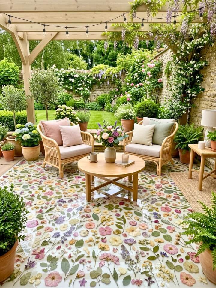 pressed flower epoxy patio flooring