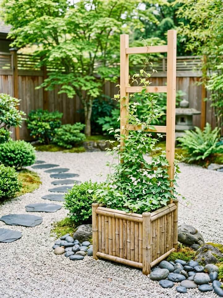 Japanese-inspired bamboo planter for garden