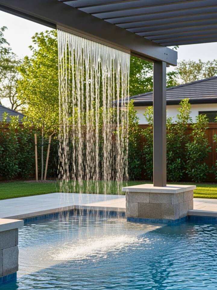 rain curtain pool fountain idea