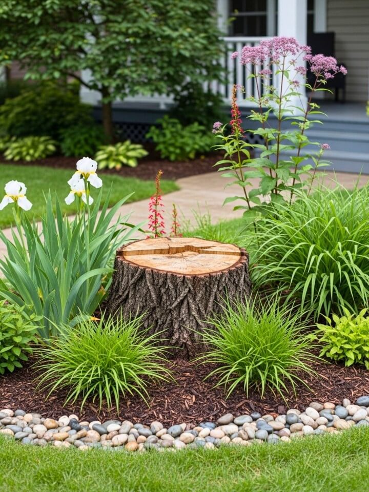 rain garden tree stump design for water management