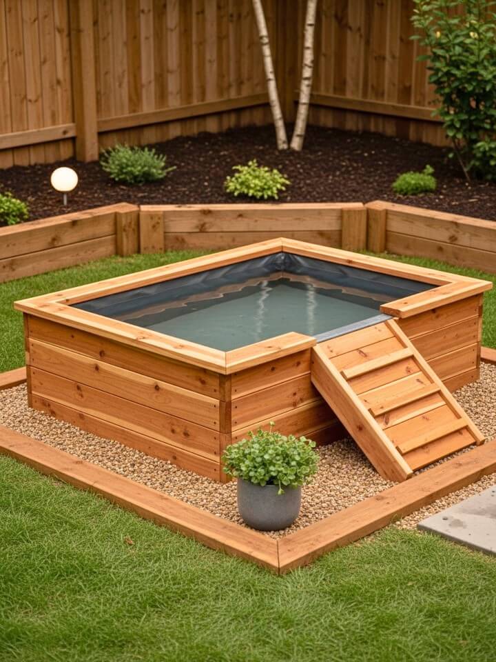 raised wooden dog pool for backyard comfort