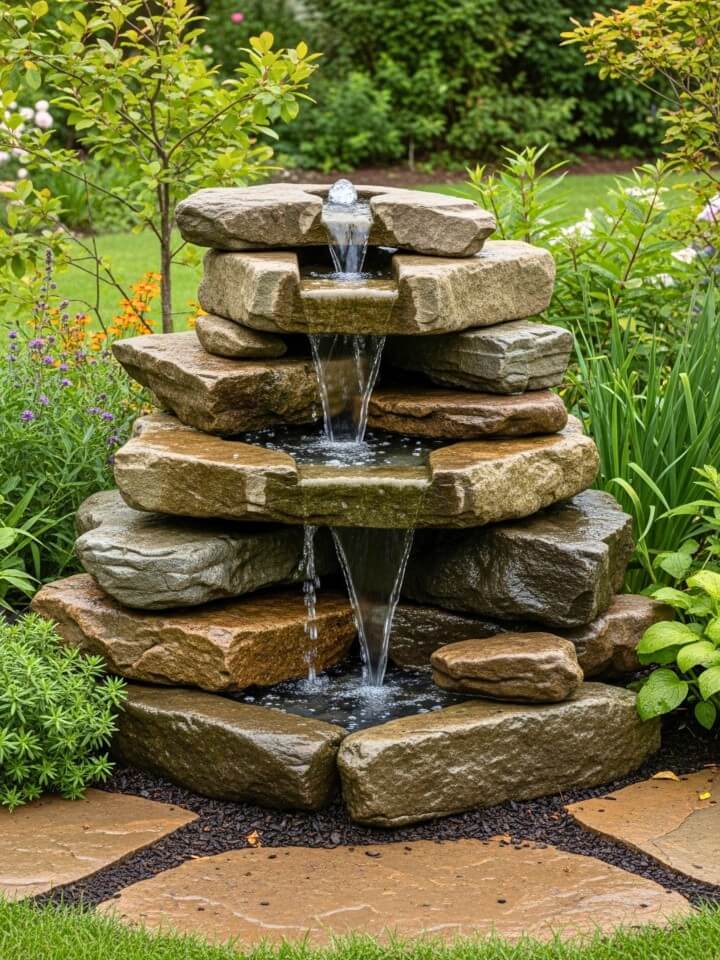 reclaimed stone garden fountain