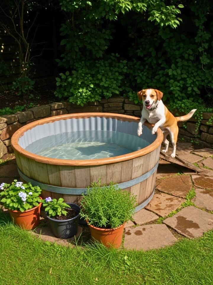 recycled barrel dog pool for rustic yards