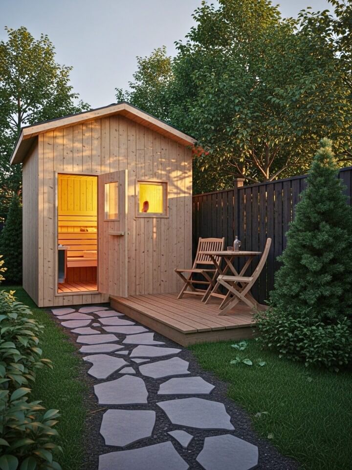 relaxing backyard sauna retreat