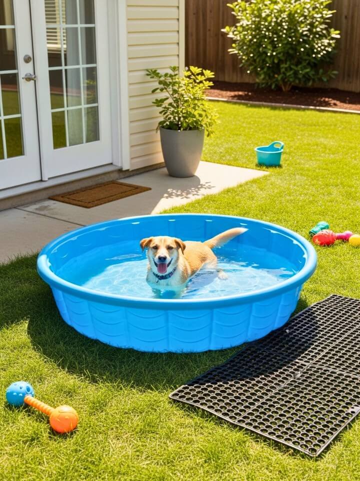 repurposed kid’s pool for backyard play