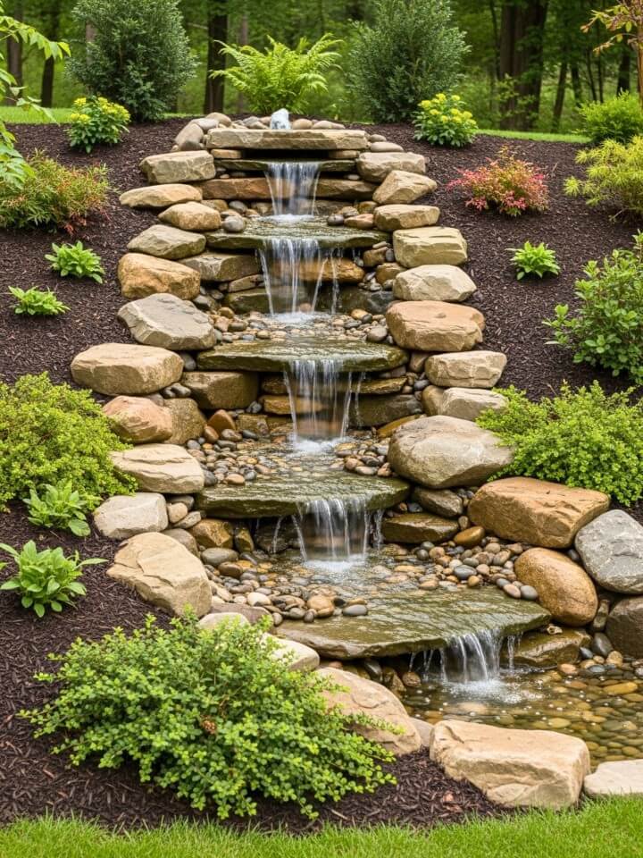 rock cascade fountain for backyard