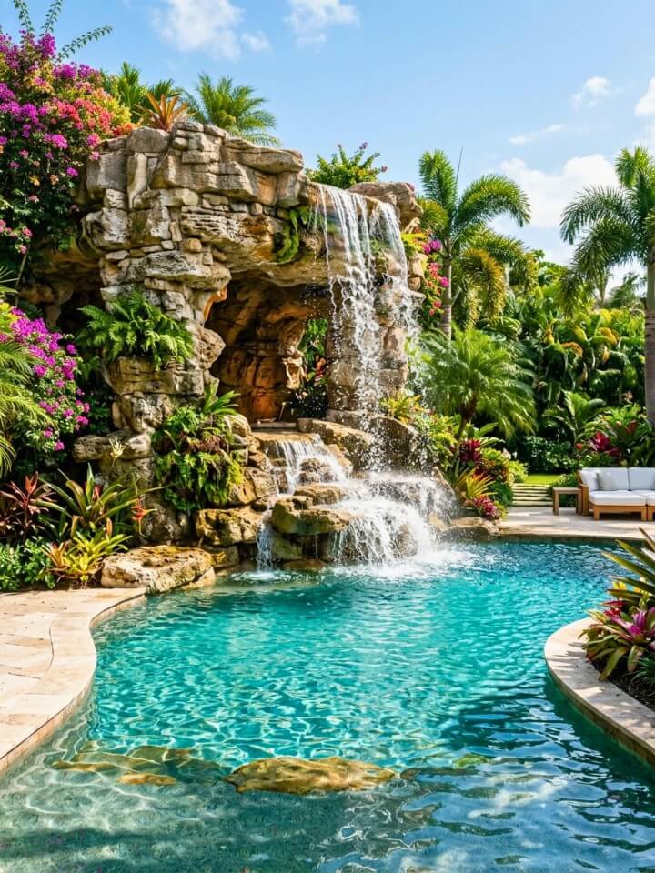 rock grotto waterfall design idea
