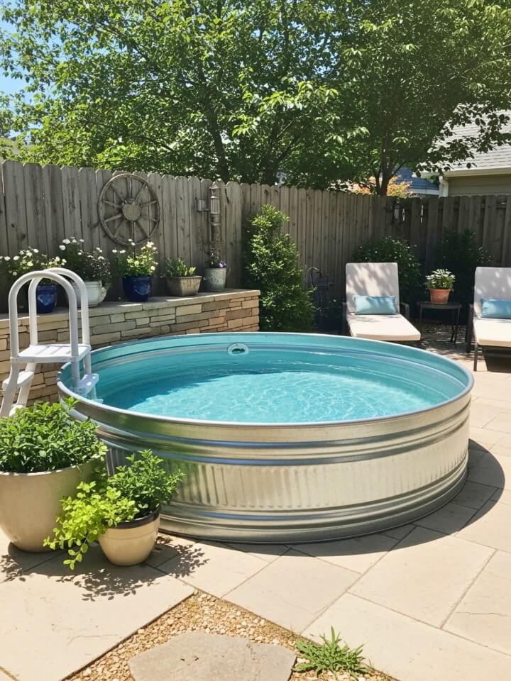 round galvanized stock tank pool for small backyards