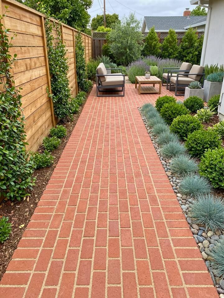 running bond brick patio with sand finish design