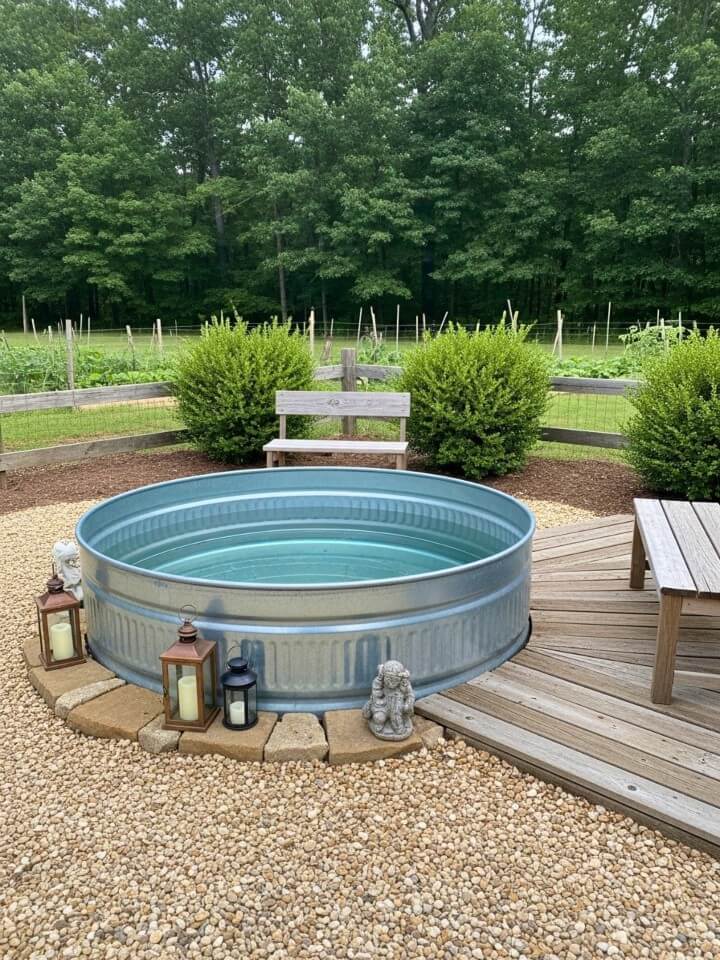 rustic backyard pool with farmhouse charm