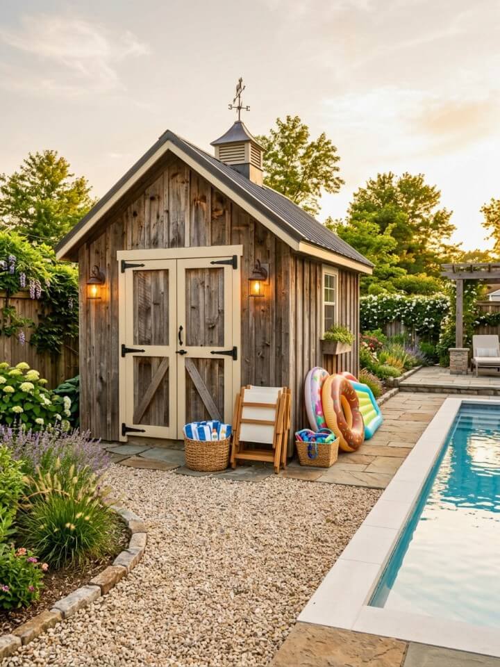 rustic barn style pool shed