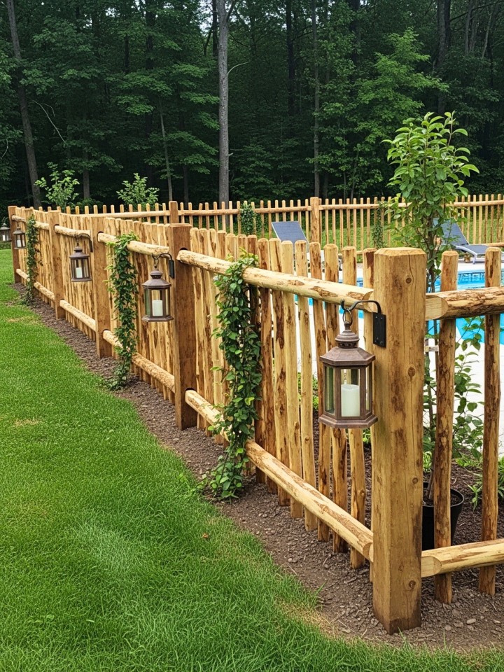 rustic timber pool fence