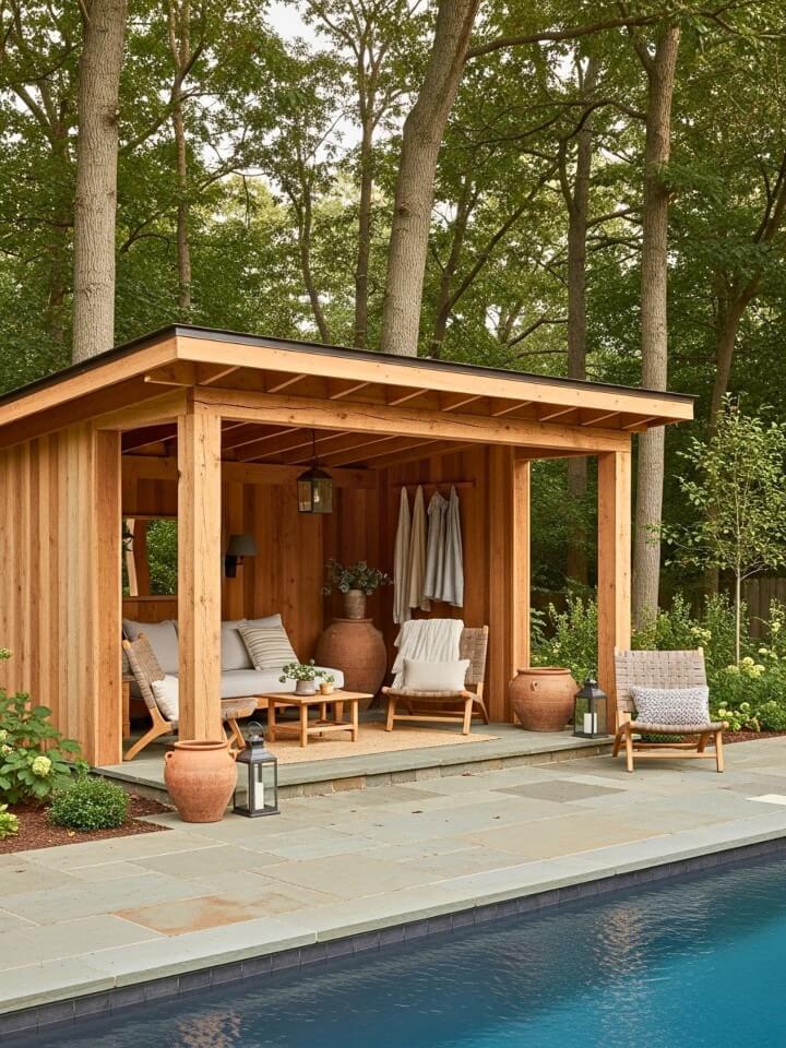 rustic timber poolside cabana