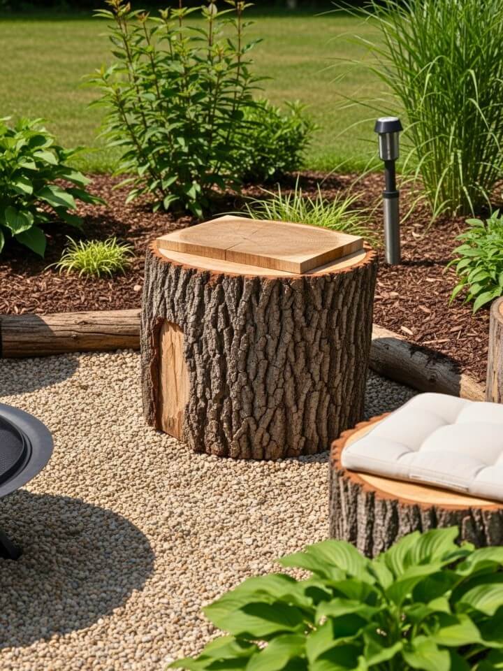 rustic tree stump garden seat