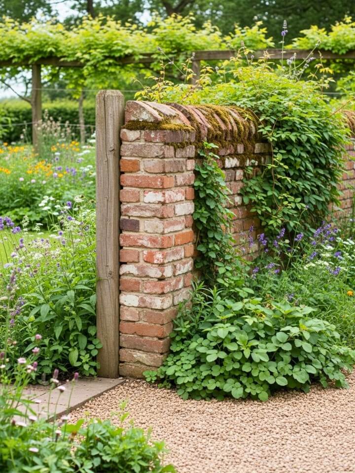 rustic weathered brick garden fence for home