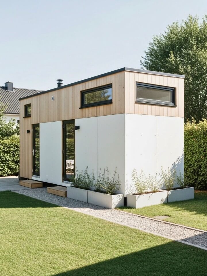 scandinavian style backyard home with clean lines
