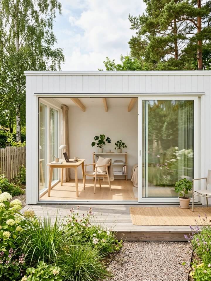 scandinavian white minimal shed office