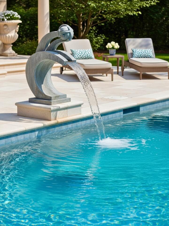 sculptural poolside fountain