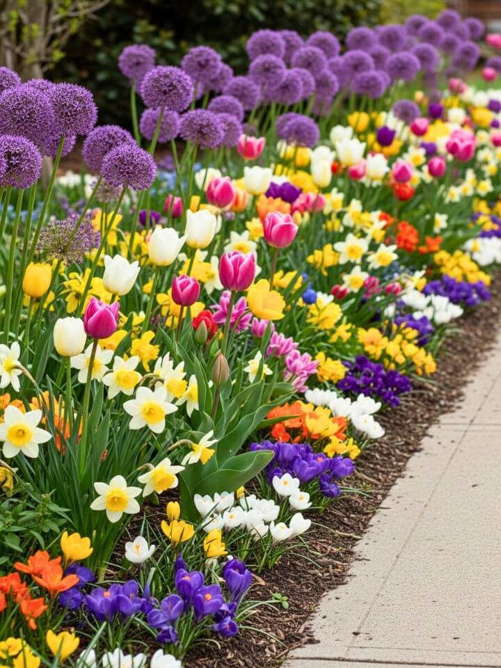 seasonal bulbs to brighten walkways