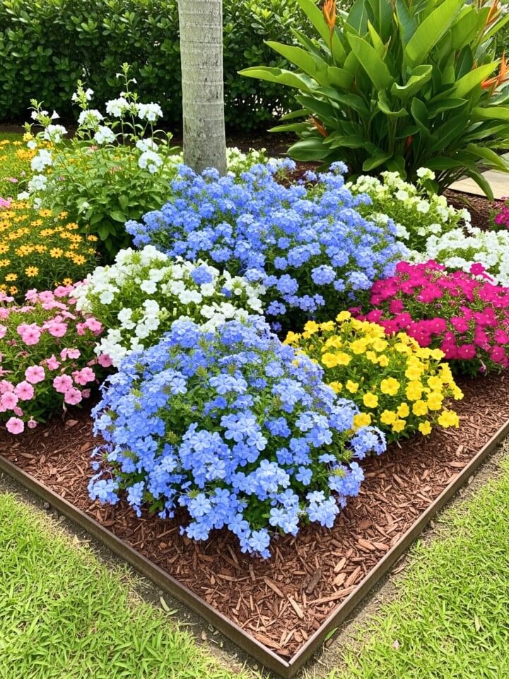 seasonal color highlights with plumbago shrubs
