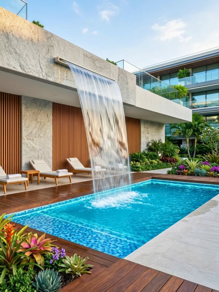 sheer descent curtain pool waterfall feature