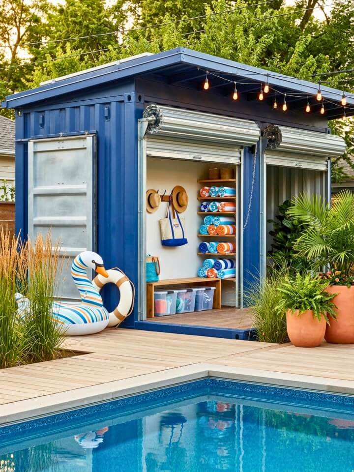 shipping container pool shed
