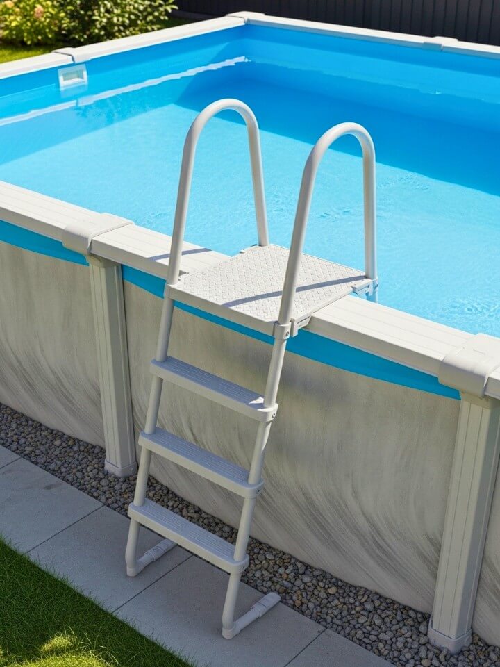 simple pool ladder steps with a small landing