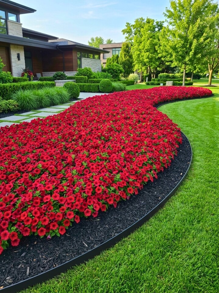 single color mass flower bed planting structured landscape