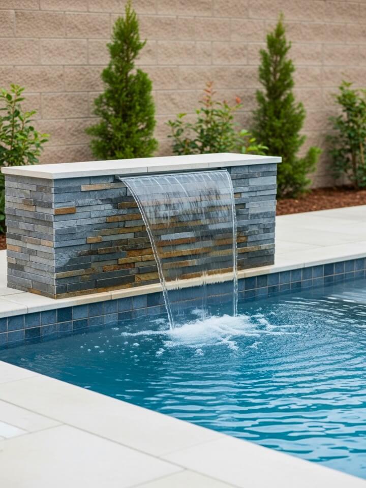 sleek wall waterfall feature for pool