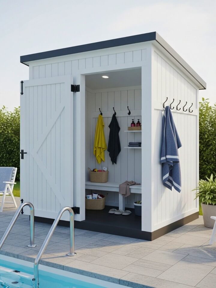 small pool house with a changing room