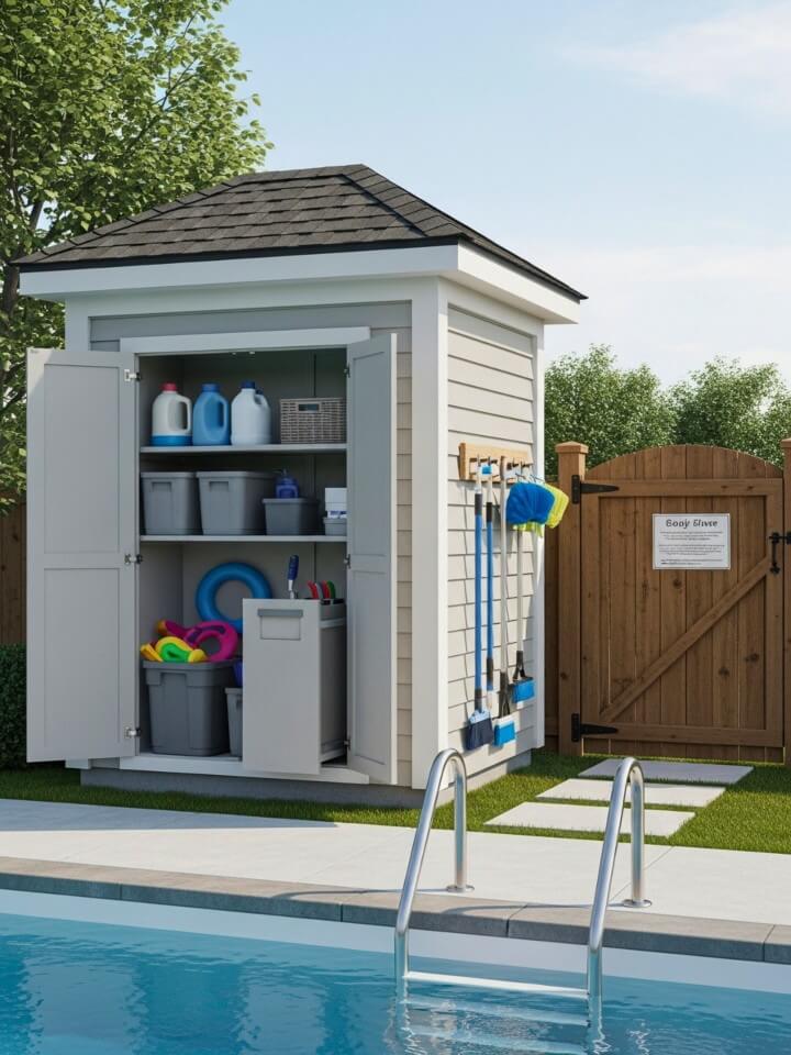 small pool house with hidden storage