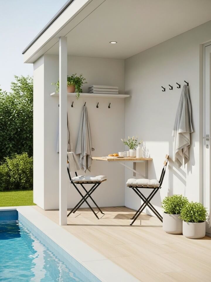small pool house with space saving furniture