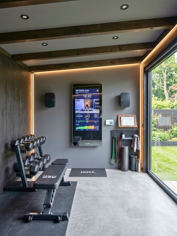 smart shed gym with connected fitness tech