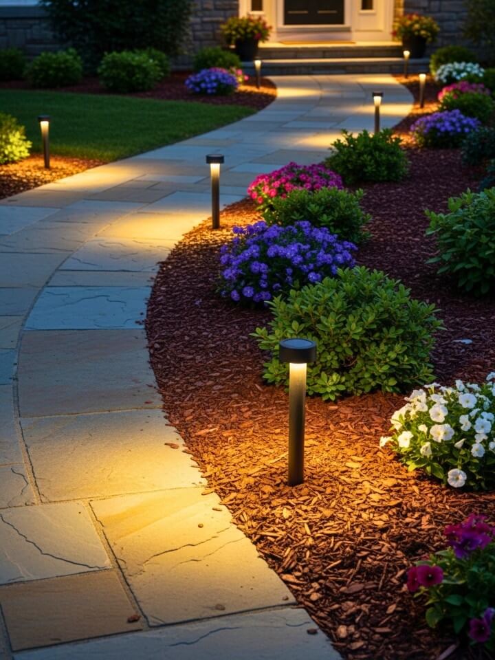 solar path lights to brighten garden walks