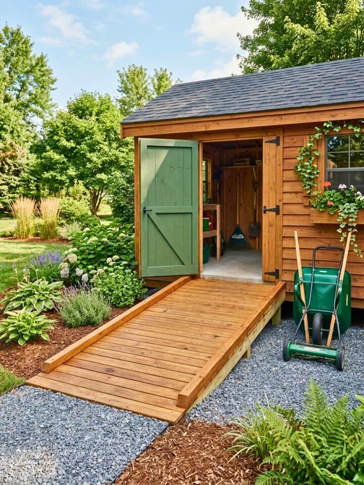 solid wood plank shed ramp