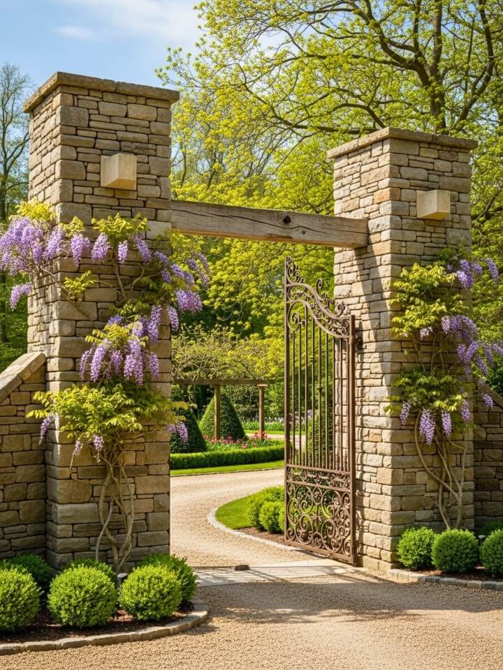 stacked stone columns and pillars for garden entrance